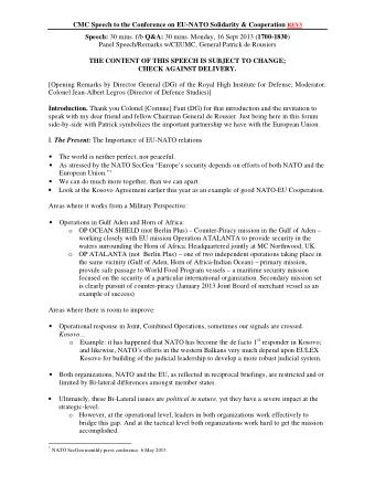 Speech: 30 mins. f/b Q&amp;A: 30 mins. Monday, 16 Sept 2013 ( 1700-1830 )  Panel Speech/Remarks