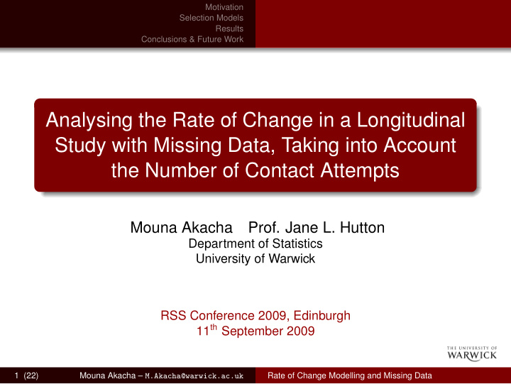 analysing the rate of change in a longitudinal study with