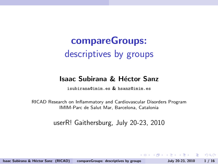 comparegroups descriptives by groups