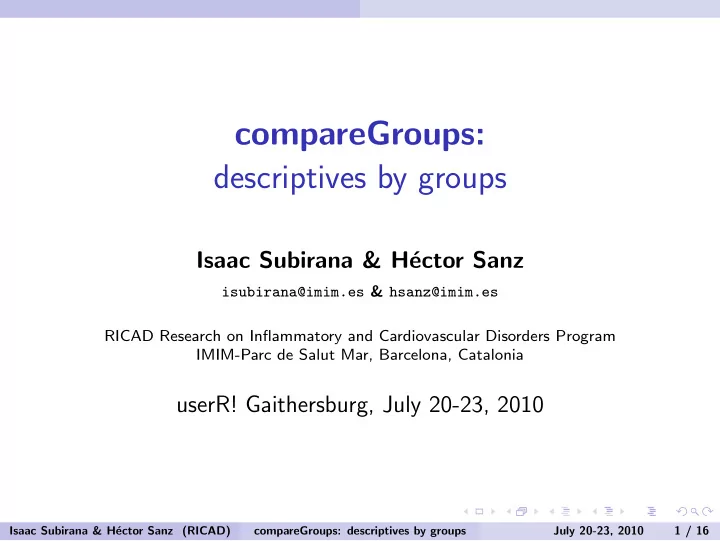comparegroups descriptives by groups