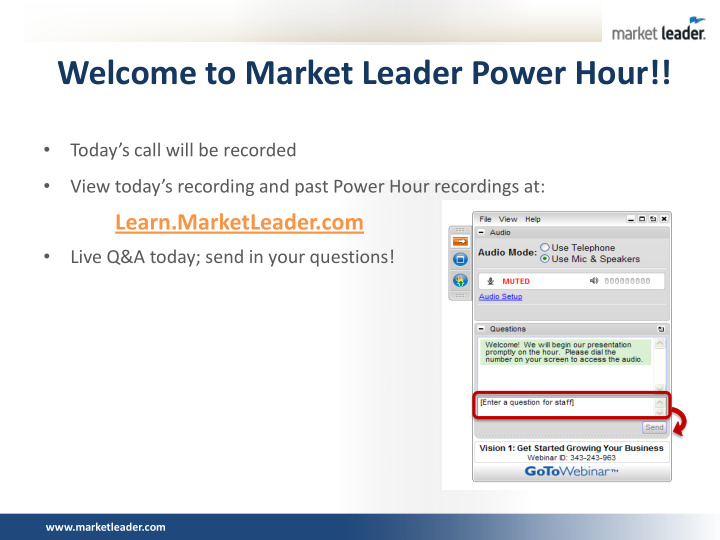 welcome to market leader power hour