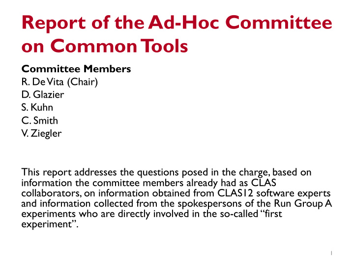 report of the ad hoc committee on common t ools
