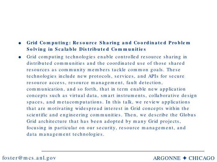 argonne chicago foste r m cs a nl gov grid com puting