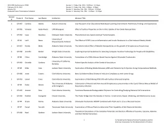 Session Poster # First Name Last Name  Institution Abstract Title  #  3 GP #37  Candice  Adams