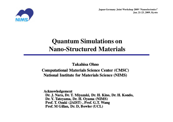 quantum simulations on nano structured materials