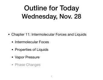Outline for Today  Wednesday, Nov. 28  Chapter 11: Intermolecular Forces and Liquids