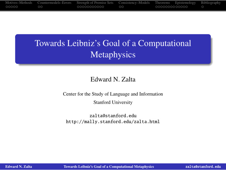 towards leibniz s goal of a computational metaphysics