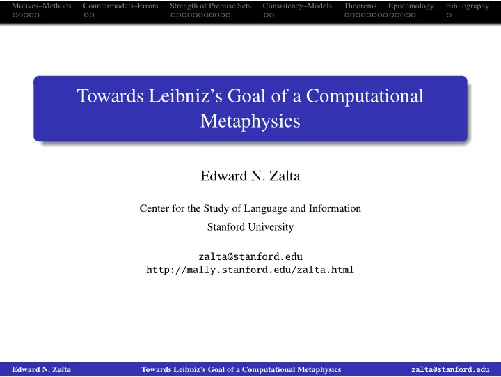 towards leibniz s goal of a computational metaphysics