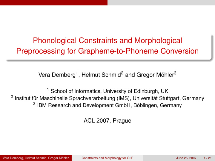 phonological constraints and morphological preprocessing