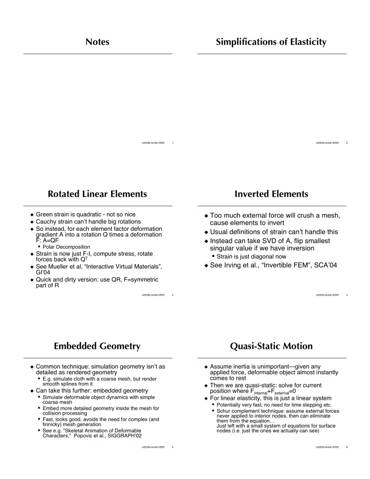 notes simplifications of elasticity