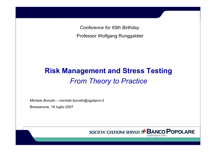 risk management and stress testing from theory to practice