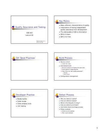 1  Measuring quality  Costs of quality assurance  Is it possible to quantify software