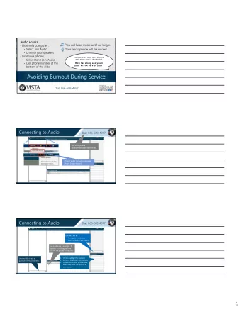 Avoiding Burnout During Service  Dial: 866-609-4997  Connecting to Audio  Dial: 866-609-4997  Call
