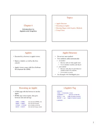 Topics   Applet Structure  Chapter 4   Executing an Applet  Drawing Shapes with Graphics