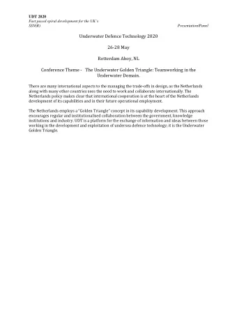 Underwater Defence Technology 2020  26-28 May  Rotterdam Ahoy, NL  Conference Theme -   The