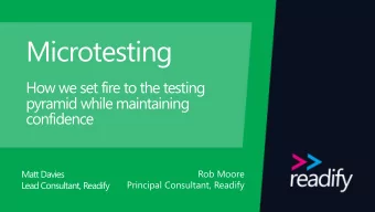 Microtesting  How we set fire to the testing  pyramid while maintaining  confidence  Rob Moore