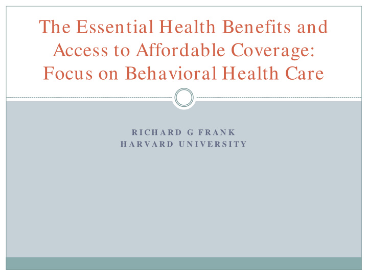 the essential health benefits and access to affordable
