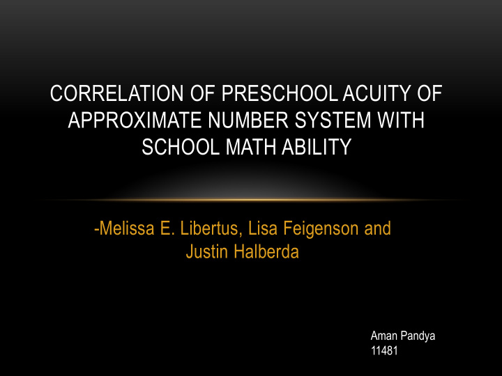correlation of preschool acuity of