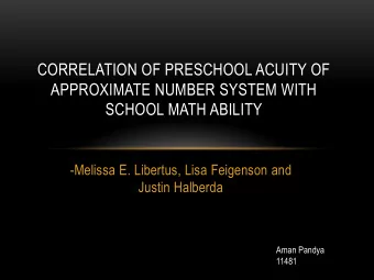 CORRELATION OF PRESCHOOL ACUITY OF  APPROXIMATE NUMBER SYSTEM WITH  SCHOOL MATH ABILITY  -Melissa