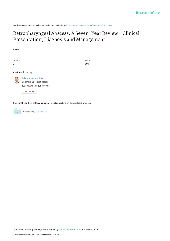 retropharyngeal abscess a seven year review clinical