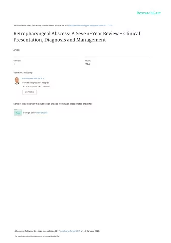 Retropharyngeal Abscess: A Seven-Year Review - Clinical  Presentation, Diagnosis and Management
