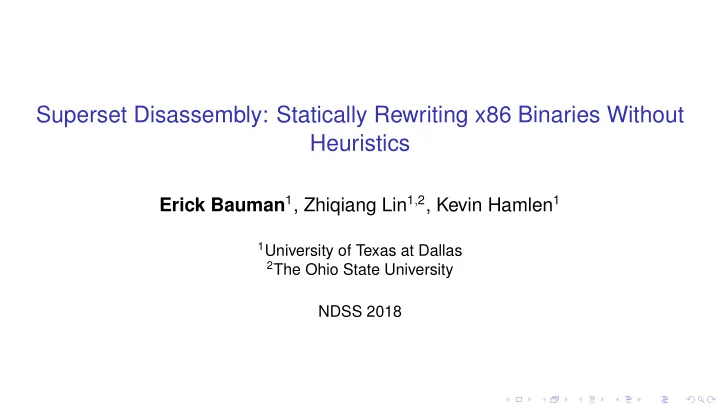 superset disassembly statically rewriting x86 binaries