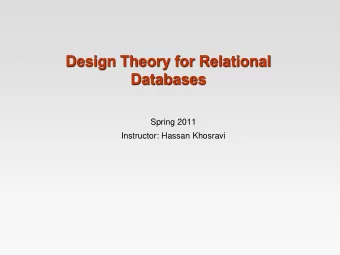 Design Theory for Relational  Databases  Spring 2011  Instructor: Hassan Khosravi  Chapter 3: