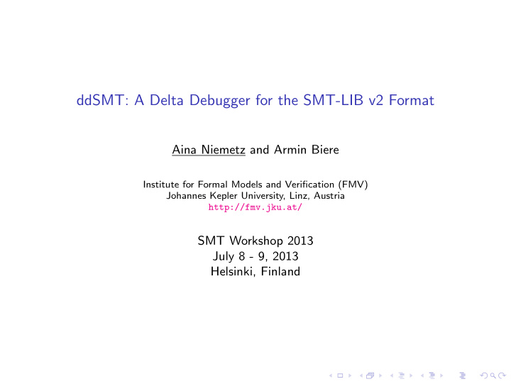 ddsmt a delta debugger for the smt lib v2 format