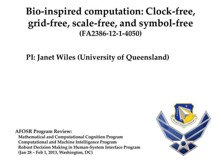 bio inspired computation clock free grid free scale free