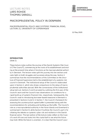 LECTURE NOTES  LARS ROHDE  THOMAS SANGILL  MACROPRUDENTIAL POLICY IN DENMARK  MACROPRUDENTIAL