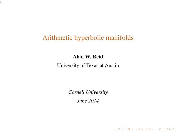 arithmetic hyperbolic manifolds
