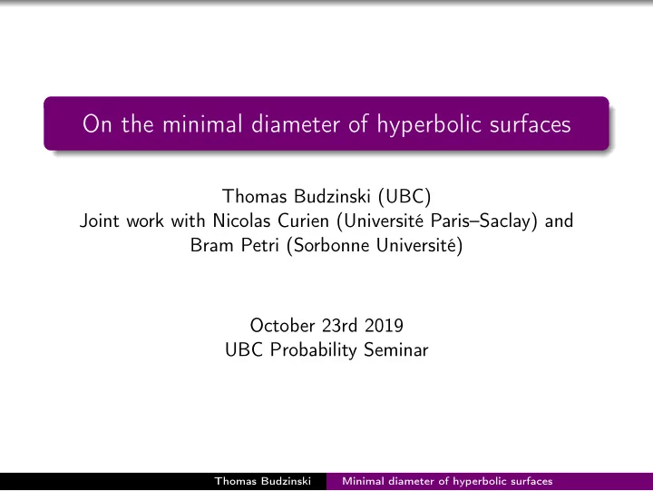 on the minimal diameter of hyperbolic surfaces