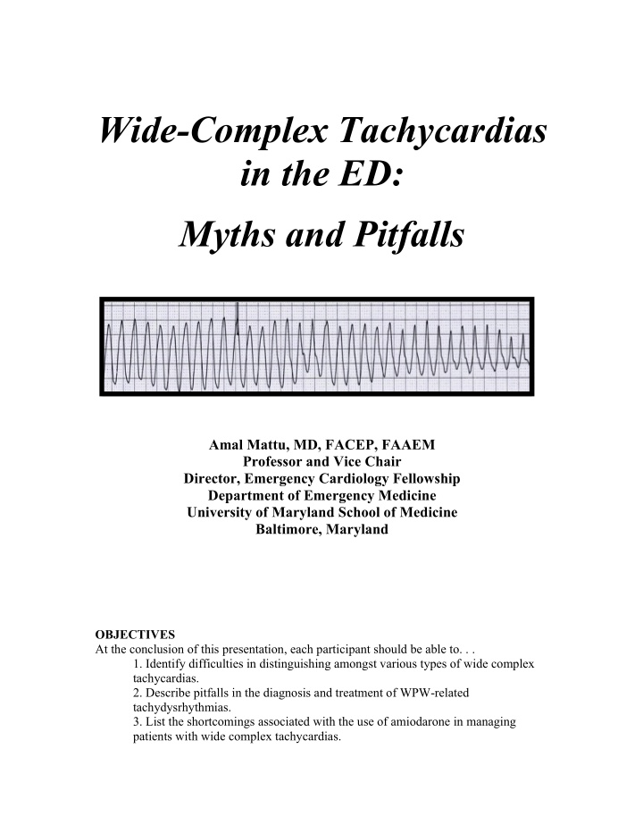 wide complex tachycardias in the ed