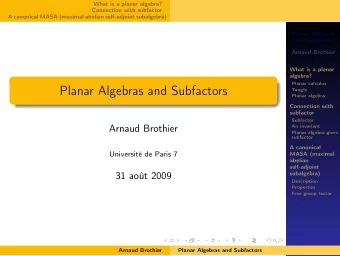 Planar Algebras and Subfactors  Tangle  Planar algebra  Connection with  subfactor  Subfactor