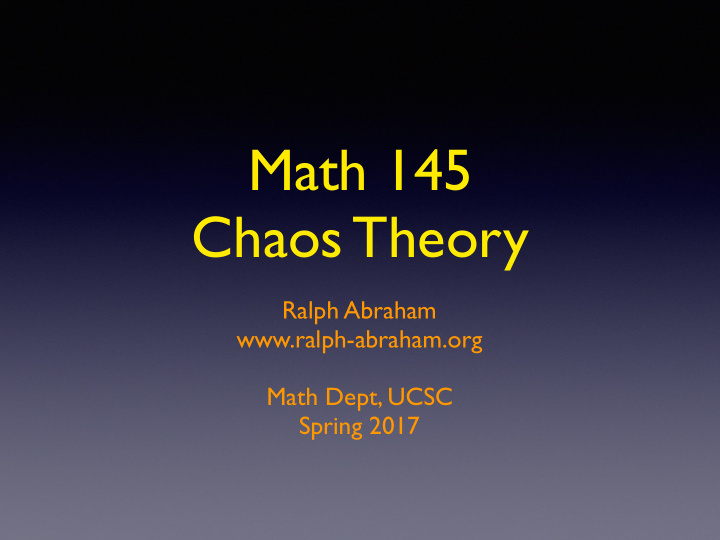 math 145 chaos theory