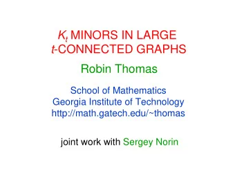 K t MINORS IN LARGE t -CONNECTED GRAPHS  Robin Thomas  School of Mathematics  Georgia Institute of