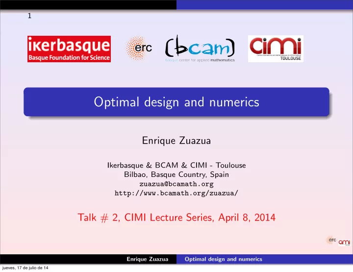 optimal design and numerics