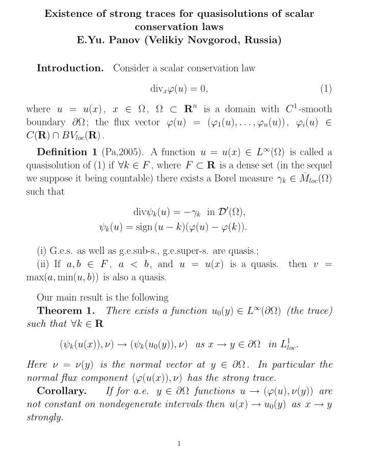 existence of strong traces for quasisolutions of scalar