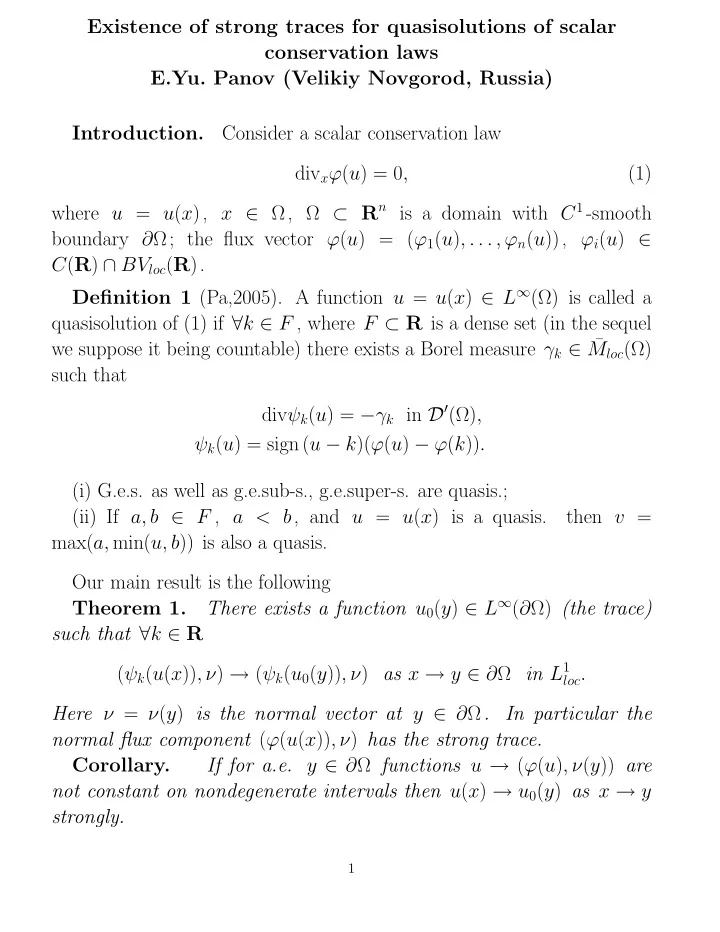 existence of strong traces for quasisolutions of scalar