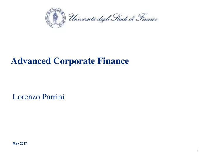 advanced corporate finance