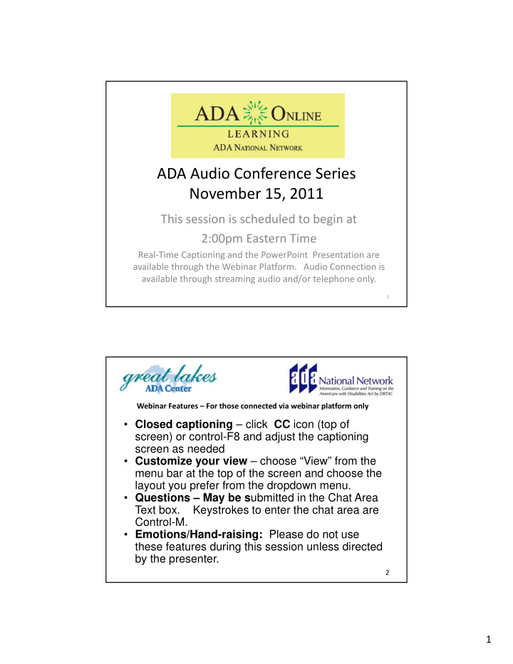 ada audio conference series november 15 2011