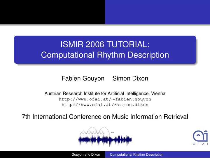ismir 2006 tutorial computational rhythm description