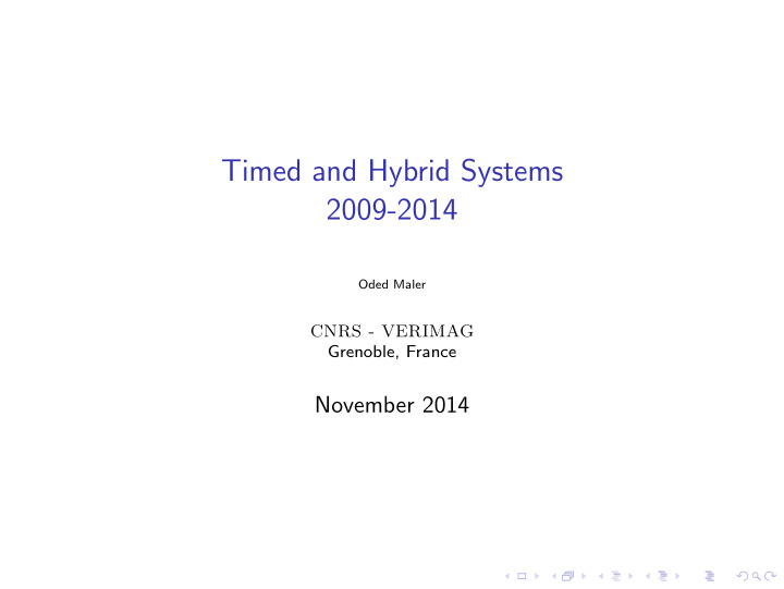 timed and hybrid systems 2009 2014