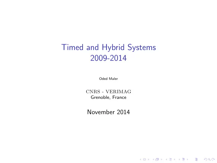 timed and hybrid systems 2009 2014