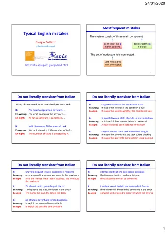 Typical English mistakes  The system consist of three main component. Giorgio Buttazzo don't forget