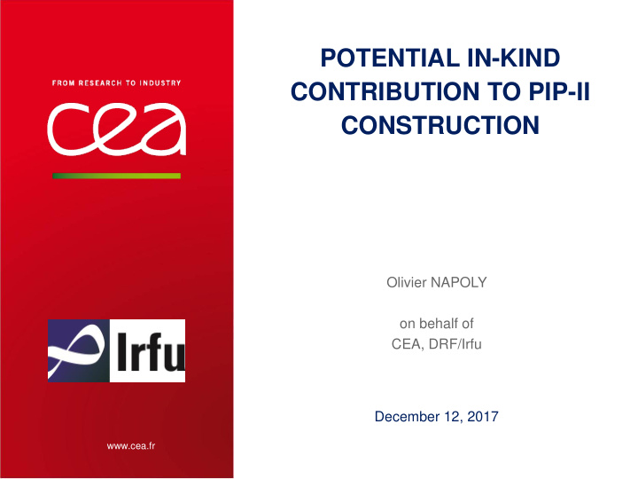 potential in kind contribution to pip ii construction
