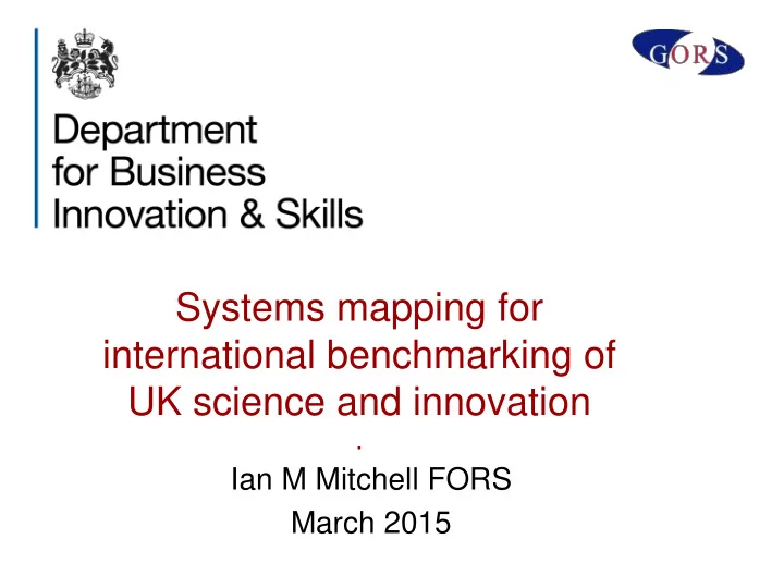 systems mapping for international benchmarking of uk