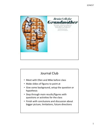 Journal Club  Meet with Ellen and Mike before class  Make slides of figures to point at