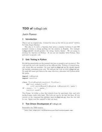 TDD of toEnglish  Justin Pearson  1  Introduction This is not an original idea. I found the idea on
