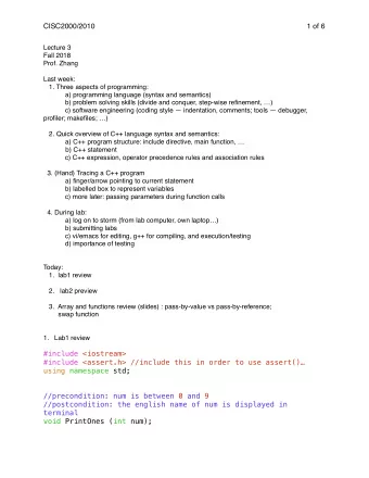 CISC2000/2010  of   1  6  Lecture 3  Fall 2018  Prof. Zhang  Last week:  1. Three aspects of